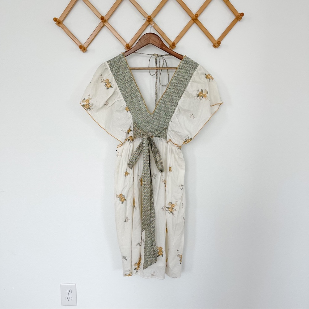 Sugar Lips Atelier Embroidered Bohemian Floral Deep Neck Dress